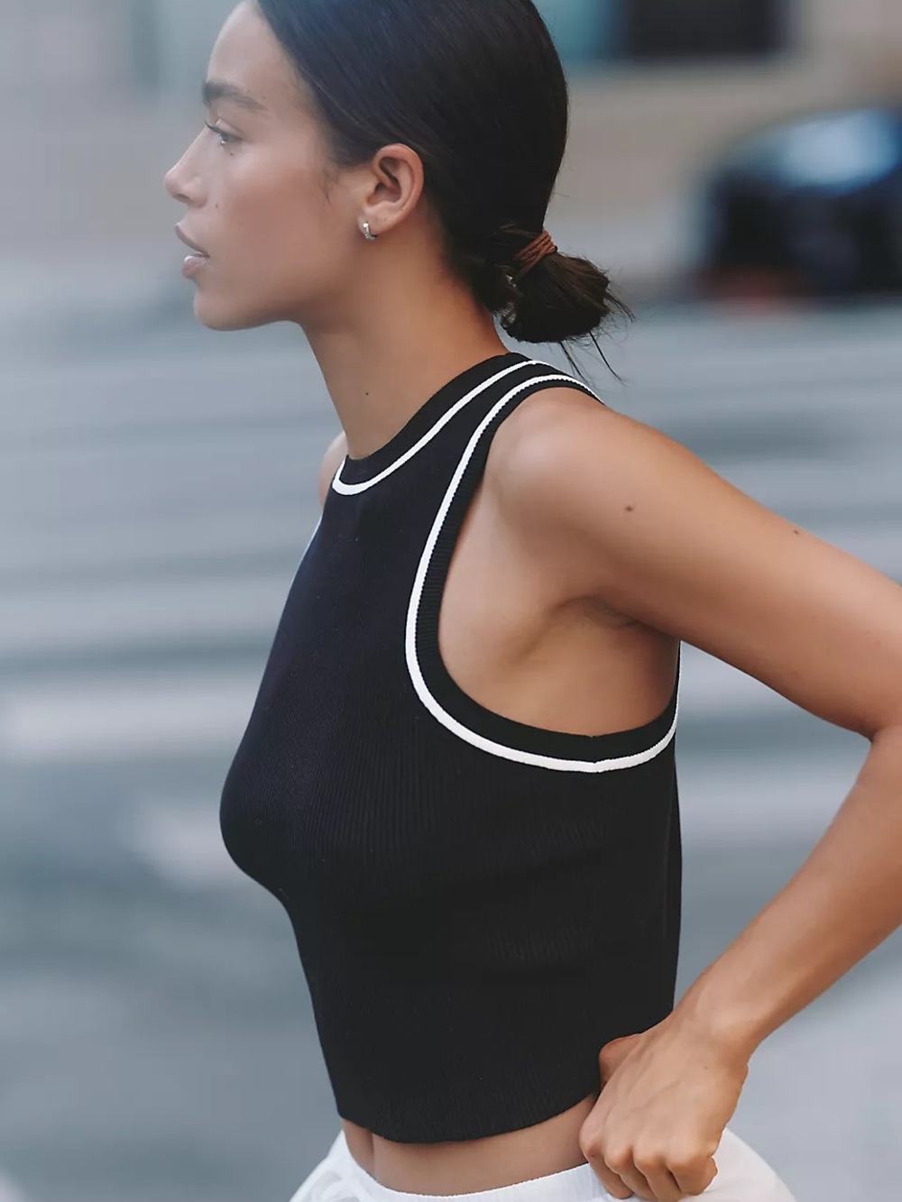 Anthropologie Daily Practice High-Neck Crop Tank in Black & White